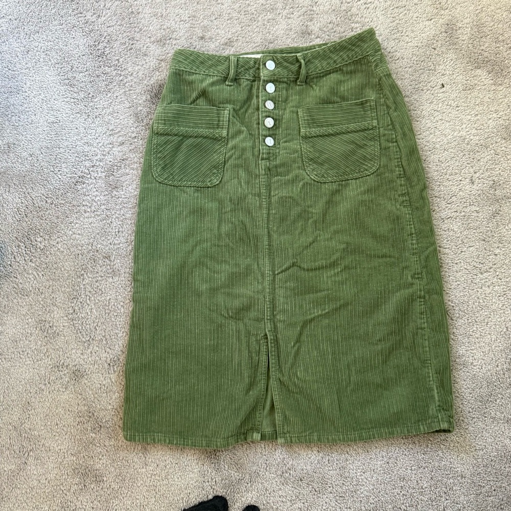 Anthropologie Green Corduroy Button-Front Midi Skirt - Picture 3 of 7